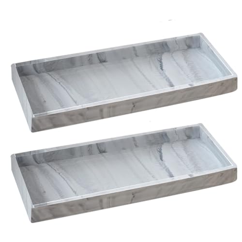 2PCS 11.8” L x 5” W Silicone Soap Dispenser Tray, Bathroom Sink Vanity Trays for Dresser Tops, Toilet, Small Tray for Scrubber, Lotion Bottles, Perfume, Jewelry, Candle, Key Trinket Ring-White Marble - color: Marble Gray（2 Pcs Large 11.8”）