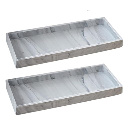 2PCS 11.8” L x 5” W Silicone Soap Dispenser Tray, Bathroom Sink Vanity Trays for Dresser Tops, Toilet, Small Tray for Scrubber, Lotion Bottles, Perfume, Jewelry, Candle, Key Trinket Ring-White Marble - color: Marble Gray（2 Pcs Large 11.8”）