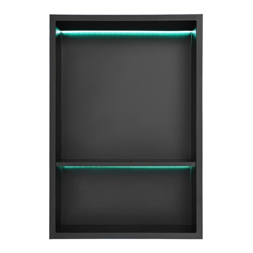 12 * 18In RGB LED Light Shower Niche, 2-Tier Stainless Steel Recessed Storage with Remote Control, Black No Tile Needed Wall Niche for Bathroom Storage Built-in Installation (12x18in RGB) - size: 12x18in RGB