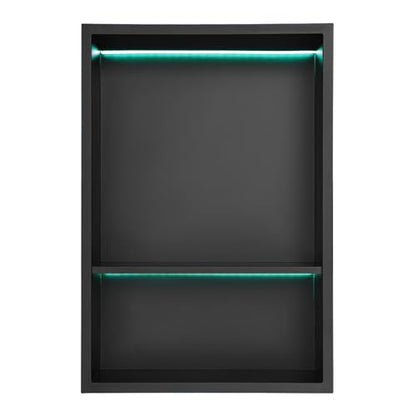 12 * 18In RGB LED Light Shower Niche, 2-Tier Stainless Steel Recessed Storage with Remote Control, Black No Tile Needed Wall Niche for Bathroom Storage Built-in Installation (12x18in RGB) - size: 12x18in RGB