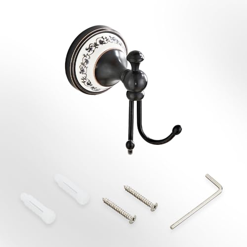 Black Bronze Brass Bath Towel Hooks Wall Mounted Bathroom Clothes Hook, Antique Brass Horn Shape Curved Towel Hooks - color: Black, size: Clothes Hook
