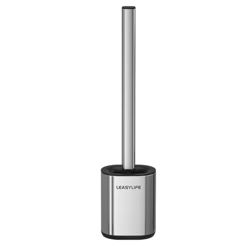 Toilet Brush and Holder, Stainless Steel | Removable Inner Bowl and Splash Protection,Flat and Elongated,Dense Bristles for Through Cleaning - color: Silver