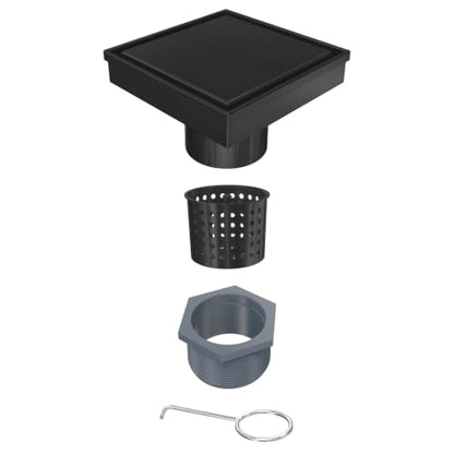Tile Insert Square Shower Drain 6 in with Strainer, Matte Black | SUS 304 Stainless Steel, Removable Grate & Hair Strainer Design, for Bathroom, Kitchen, Balcony, Garage, Basement, Toilet - color: Matte Black, size: 6-Inch