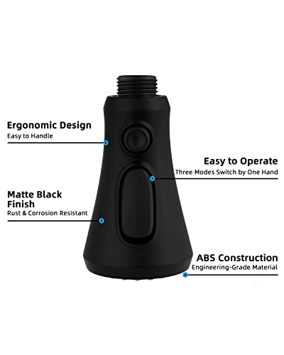 Hibbent Pull Down Spray Head for Kitchen Faucet, NSF/ANSI/CAN 61 & CUPC Certified 3-Function Spray Nozzle, 15 Adapters, Sink Faucet Head Replacement Compatible with Moen, Delta, Kohler, Matte Black - color: Matte Black, style: 1.8 Gallon Per Minute