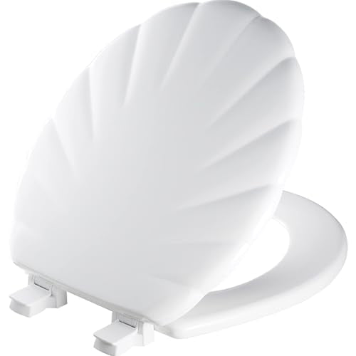 Mayfair Sculptured Shell Toilet Seat, Easy Clean Hinges with Durable Wood Seat, Made in USA, Round, White - color: White, size: Round, style: Shell - White