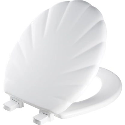 Mayfair Sculptured Shell Toilet Seat, Easy Clean Hinges with Durable Wood Seat, Made in USA, Round, White - color: White, size: Round, style: Shell - White