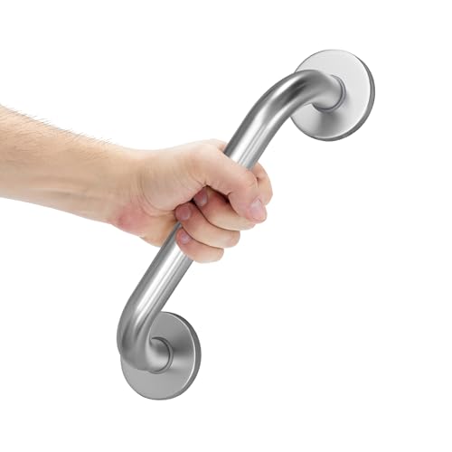 AmazerBath Shower Grab Bars for Seniors Anti Slip, Bath Safety Grab Bar for Needy, Stainless Steel Bathroom Safety Grab Bars, Thickened Bar Bigger Base Holds 500LBS, 12" L x 1.25" D, Brushed Nickel - color: Brushed Nickel, size: 12"L x 1.25"D