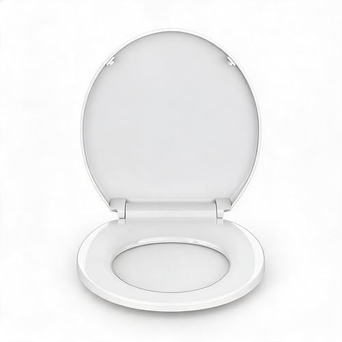 White Elongated Toilet Seat with Slow-Close Lid, Durable Plastic Construction, Stain-Resistant Surface, Quick-Release Hinges & Easy-Clean Design for Fast Installation