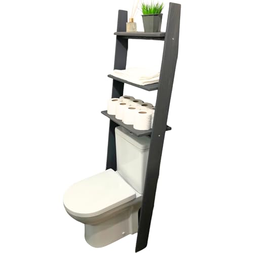 Over The Toilet Bathroom Organizer Shelves, 3-Tier Freestanding Above Toilet Storage Ladder Shelf, Standing Space Saver Behind Toilet Small Bathroom Organizer (Grey) - color: Grey