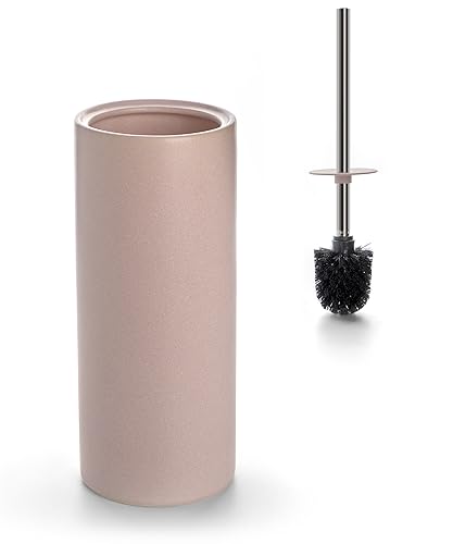 Matt Pink Ceramic Toilet Brush and Holder Set | Freestanding Toilet Bowl Cleaners Brush, Scrubber Brush for Toilet, Bathroom Accessories with Stainless Handle, Deep Cleaning - color: Matt Pink, size: Set/1