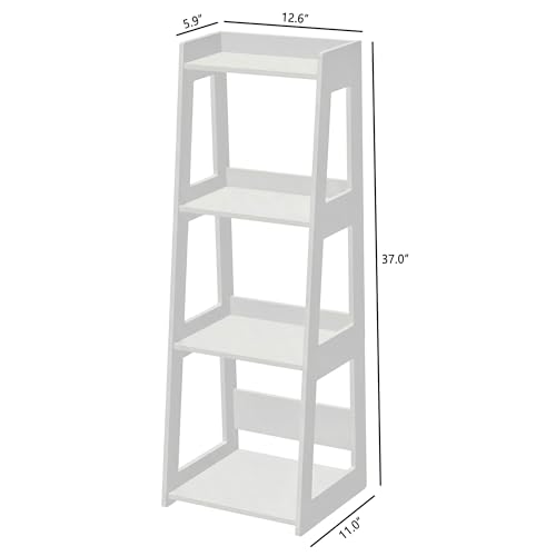 4-Tier Bathroom Ladder Shelf Freestanding, 12.6" W x 37" H | White Floor Shelves, Small Bookshelf, Nightstand, for Home Study, Laundry Room, Open Display Rack, 11.8" Deep - size: 11.0”D x 12.6”W x 37”H