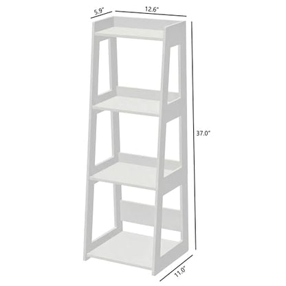 4-Tier Bathroom Ladder Shelf Freestanding, 12.6" W x 37" H | White Floor Shelves, Small Bookshelf, Nightstand, for Home Study, Laundry Room, Open Display Rack, 11.8" Deep - size: 11.0”D x 12.6”W x 37”H