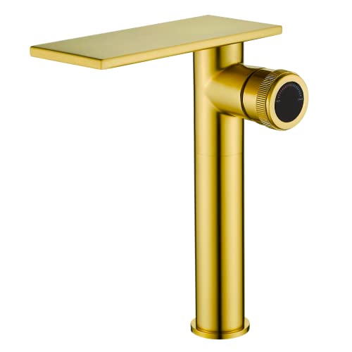 Becola Modern Brushed Gold Tall Waterfall Basin Mixer Tap with Adjustable Knobs and Two Supply Lines - color: Brushed gold, size: Tall
