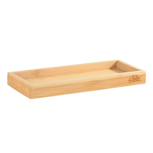 Fuller’s Bamboo Bathroom Counter Set – Eco-Friendly & Water-Resistant Sink Organizer | 4-Piece Vanity Tray, Soap Dispenser, Toothbrush Holder & Storage Container