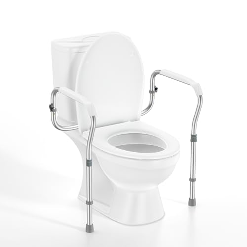 Toilet Safety Rail for Seniors with 2 Reinforced Nuts, Height & Width Adjustable Toilet Safety Frame for Elderly, Handicap & Disabled Bathroom Assist Rail with Armrests 250 LB (White) - color: White