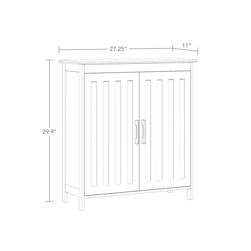 RiverRidge Monroe Two-Door Bathroom Floor Storage Cabinet - White | Linen Cabinet with Adjustable Interior Shelf and Soft Close Hinges, Matte Black Handles
