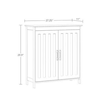 RiverRidge Monroe Two-Door Bathroom Floor Storage Cabinet - White | Linen Cabinet with Adjustable Interior Shelf and Soft Close Hinges, Matte Black Handles