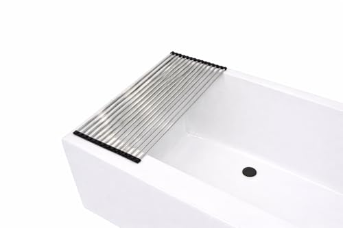 28" Bathtub Drying Rack for Bath Toys, Over-the-Tub Roll-Up Shelf & Tray | Fits tub openings up to 28 in. wide; measure first. Fast-draining, non-slip silicone tips; holds toys, cups & washcloths