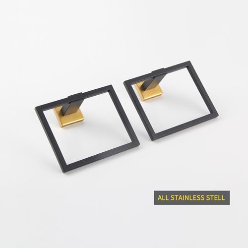 GERZWY Bathroom Hand Towel Holder Stainless Steel Towel Ring for Bath Kitchen Garage Wall Mounted (Black & Gold) JG1916-2BD - color: Black & Gold