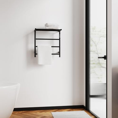 Towel Warmers for Bathroom, Stainless Steel Heated Towel Racks with Top Shelf, Wall Mounted Towel Heater with Intelligent Touch Screen Timer & Temperature Adjustment, Plug-in/Hard-Wired, Black - color: Black, size: 3-Bar with Top Shelf