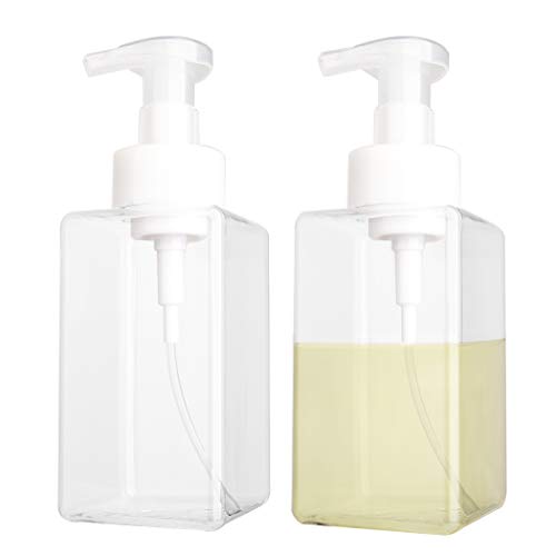 2 Pack Foaming Soap Dispenser, 15 Oz Refillable Plastic Pump, Clear | 450ml Empty Foam Soap Bottles for Hand Soap, Ideal for Bathroom Vanities, Kitchen Sink, Hospital, Clinic and More
