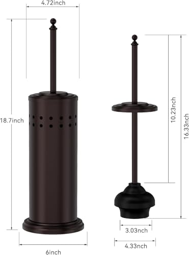 DOWRY Toilet Plunger with Holder for Bathroom Bronze | Hidden Toilet Bowl Cleaners Long Handle with Cover Powerful Force Suction Cup Heavy Duty Deep Cleaning - color: Bronze