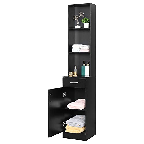 BNSPLY Tall Bathroom Cabinet, Narrow Slim Linen Cabinet with 3 Tier Open Shelves and Drawer, Free Standing Linen Tower for Bathroom, Living Room, Kitchen (White 13.4" W x 13" D x 70" H)