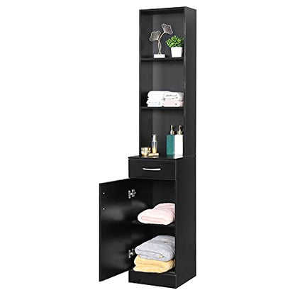 BNSPLY Tall Bathroom Cabinet, Narrow Slim Linen Cabinet with 3 Tier Open Shelves and Drawer, Free Standing Linen Tower for Bathroom, Living Room, Kitchen (White 13.4" W x 13" D x 70" H)