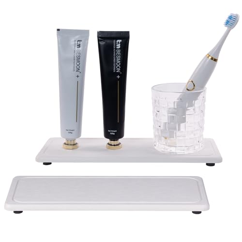 NiuYichee 2 Pcs Water Absorbing Stone Trays, Kitchen/Bathroom Sink Soap Dish, Diatomite Tray Used for Hand Soap & Cosmetic Bottles in The Modern Home, 4" W x 10.2" L, White - color: White, size: 10.2" x 4" with groove