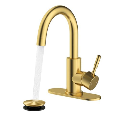Bathroom Faucets, Bar Sink Faucet Single Hole for Bathroom Kitchen Campers with Pop-Up Drain Hose, Suitable for Farmhouse Vanity Lavatory - color: Brushed Gold, style: Classic