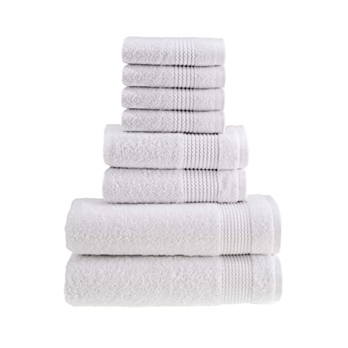 HALLEY Turkish Cotton Towels (Set of 8) 2 Bath Towels 2 Hand Towels 4 Washcloths, Super Soft Highly Absorbent 100% Cotton Towels for Bathroom and Kitchen for Mother’s Day (White) - color: White, size: 8-Pack Bath/Hand/Washcloth