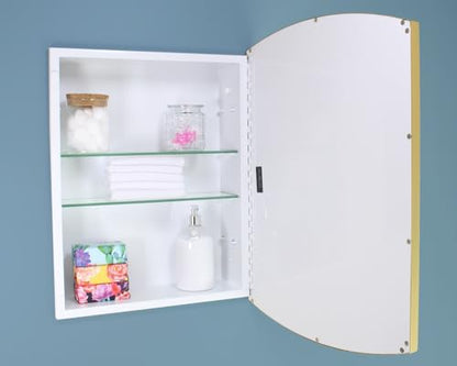 16x20 Harper Crescent Metal Framed Rectangle Recessed Bathroom Medicine Cabinet, Arced Mirror, 14x18 in-Wall Opening, Adjustable Glass Shelves, Magnet Close, Gold - color: Gold, size: 16x20