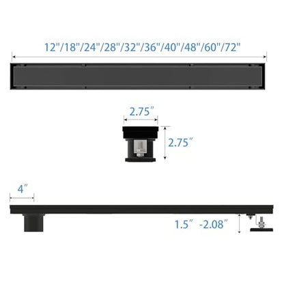 36 Inch Offset Linear Shower Drain,Black 304 Stainless Steel | Offset Side Outlet,Easy to install,Tile-In Grate,Hair Catcher,Leveling Feet,Complete Install Kit, Removable Grate Cover - color: Black, size: 36 inch