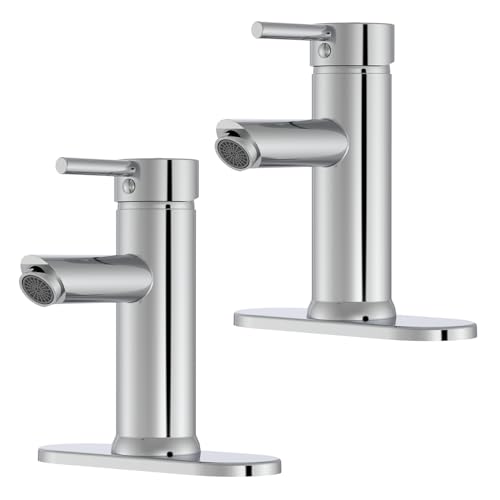 2 Pack Bathroom Faucet for 1 or 3 Holes, Chrome, Brass | Single Handle Bathroom Sink Faucets, Modern Commercial Lavatory Vanity Faucet,with Deck Plate and Supply Line, Pop Up Drain - color: Chrome X 2