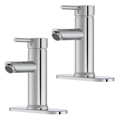 2 Pack Bathroom Faucet for 1 or 3 Holes, Chrome, Brass | Single Handle Bathroom Sink Faucets, Modern Commercial Lavatory Vanity Faucet,with Deck Plate and Supply Line, Pop Up Drain - color: Chrome X 2