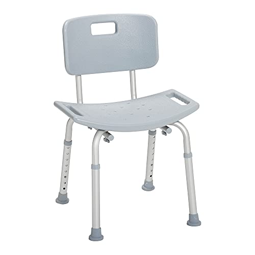 Drive Medical Shower Chair with Back and Suction Feet, Gray | Adjustable Bathroom Bench Features Contoured Seat and Suction Feet for Lightweight, Durable Bathing Support