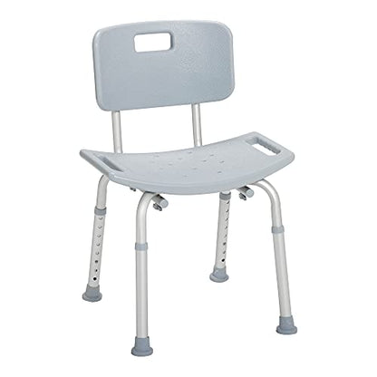 Drive Medical Shower Chair with Back and Suction Feet, Gray | Adjustable Bathroom Bench Features Contoured Seat and Suction Feet for Lightweight, Durable Bathing Support