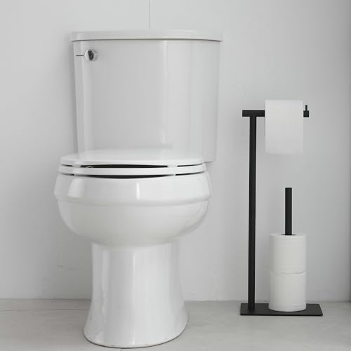 FFK Toilet Paper Holder Free Standing, 21.5" Bathroom Toilet Tissue Roll Holder Stand with Storage, SUS304 Stainless Steel Rustproof - color: Black