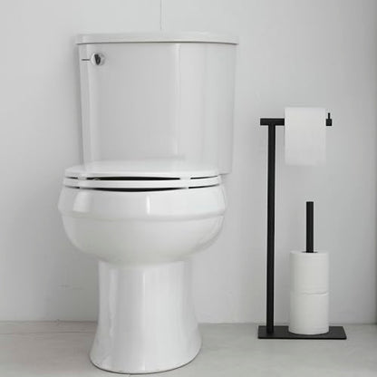 FFK Toilet Paper Holder Free Standing, 21.5" Bathroom Toilet Tissue Roll Holder Stand with Storage, SUS304 Stainless Steel Rustproof - color: Black