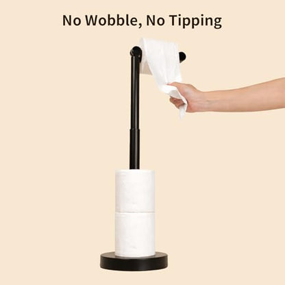YUMORE Toilet Paper Holder Stand, 25" 4.5lbs Heavy Duty Freestanding Roll Dispenser with Storage, Open-Ring Stainless Steel Bathroom Tissue Organizer (Black) - color: Black