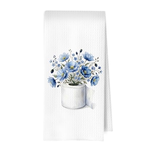 Blue Poppy Bathroom Decor - Funny Botanical Blue Poppy Floral Gift Decorative Waffle Dish Towels, Watercolor Flowers Hand Towels, Cottagecore Gifts for Women, 16×24 Inch - color: Botanical- 02