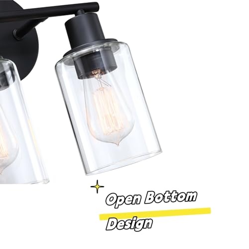 WISBEAM 2-Light Bathroom Vanity Light, Black Bathroom Light Fixtures with Clear Glass Shade Including E26 Medium Base, Bulb NOT Included, Vanity Light Over Mirror - color: Black, size: VNT003