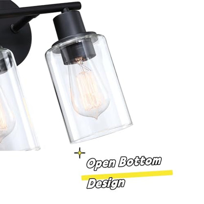 WISBEAM 2-Light Bathroom Vanity Light, Black Bathroom Light Fixtures with Clear Glass Shade Including E26 Medium Base, Bulb NOT Included, Vanity Light Over Mirror - color: Black, size: VNT003