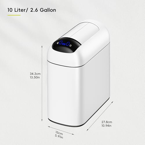 EKO Astro Slim Sensor Trash Can, 10L / 2.6 Gallon Touchless Garbage Bin with Soft-Close Retractable Wing Lid, Motion Sensor Stainless Steel Garbage Can for Bathroom, Kitchen, Office, Waterproof, White - size: Astro 10L-Matte White
