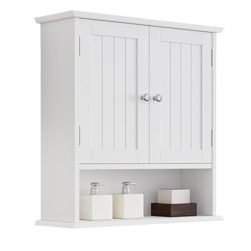Bathroom Wall Cabinet, Bathroom Cabinet Wall Mount with 2 Doors and Open Shelf, Over The Toilet Wall Storage Cabinet, Bathroom Medicine Cabinet - color: Bathroom Cabinet White