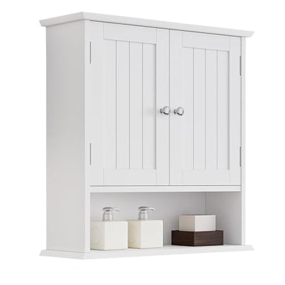Bathroom Wall Cabinet, Bathroom Cabinet Wall Mount with 2 Doors and Open Shelf, Over The Toilet Wall Storage Cabinet, Bathroom Medicine Cabinet - color: Bathroom Cabinet White