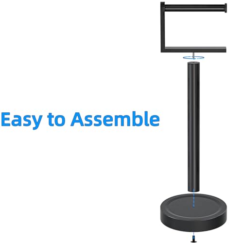 Heavy Duty Toilet Paper Holder Stand, Stable Weighted Base Toilet Paper Holder Free Standing, Stainless Steel Bathroom Free Standing Toilet Paper Roll Holder, Matte Black Tissue Rack - color: Black
