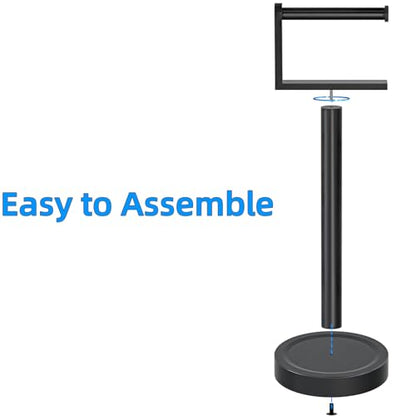 Heavy Duty Toilet Paper Holder Stand, Stable Weighted Base Toilet Paper Holder Free Standing, Stainless Steel Bathroom Free Standing Toilet Paper Roll Holder, Matte Black Tissue Rack - color: Black