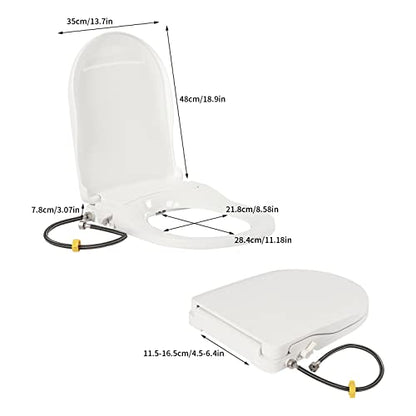 D-shaped Non Electric Bidet Toilet Seat, Non Electric Swash Ecoseat Elongated Comfort Fit Toilet Seat Bidet Attachment for Elongated Toilets, Dual Nozzle System, 18.9 * 13.7 * 3.07in