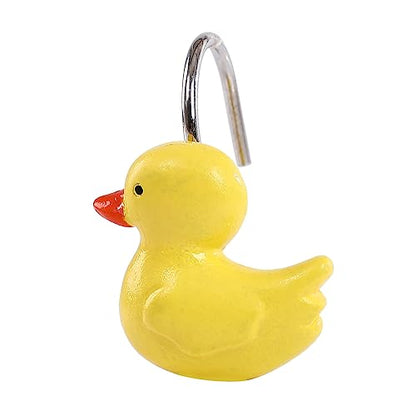 Two Fish Home Yellow Duck Shower Curtain Rings Set of 12 Decorative Yellow Duckes Shower Curtain Hooks S/12 - color: Yellow